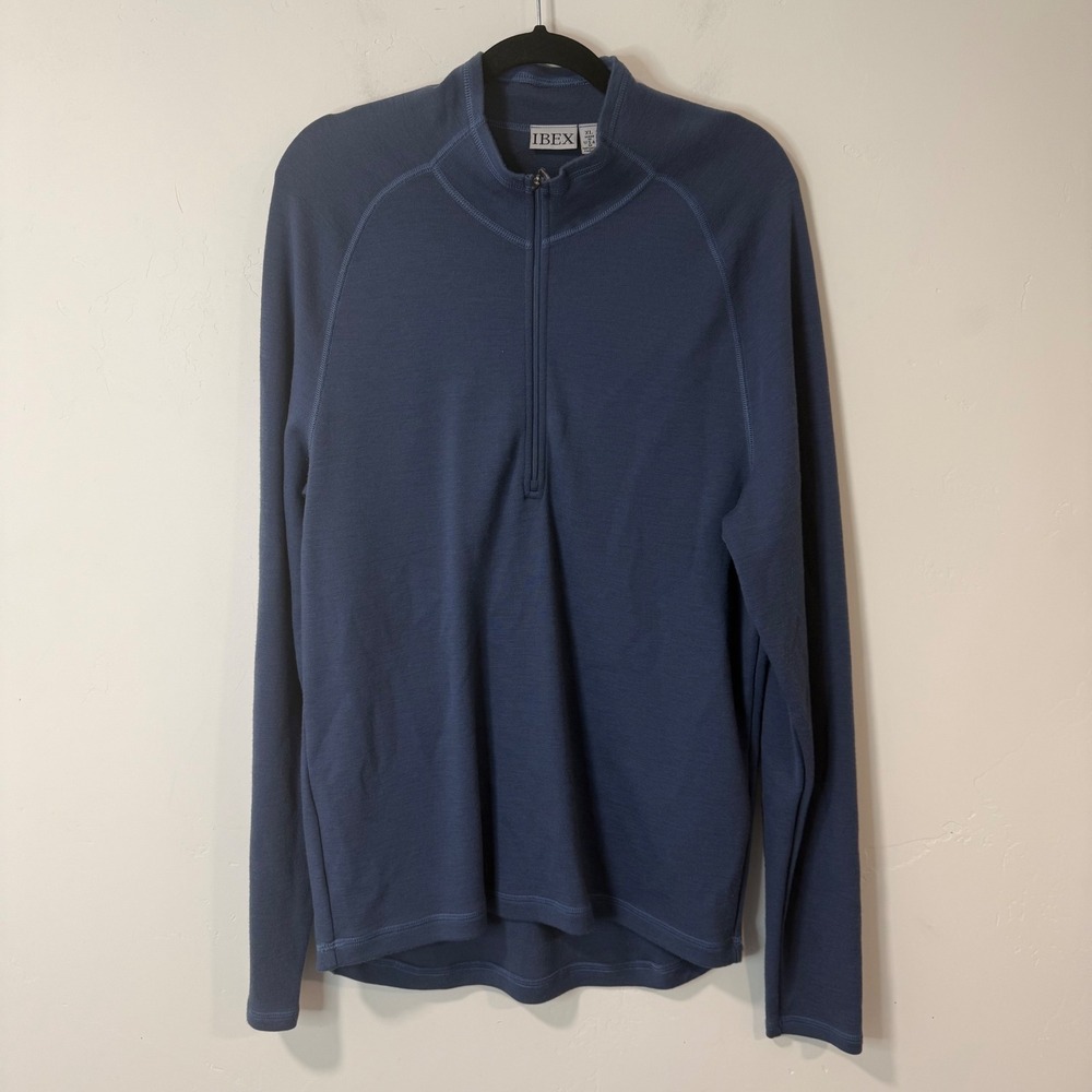 Ibex Mens Quarter Zip Pullover XL Blue Excellent Merino Wool Made in USA Top